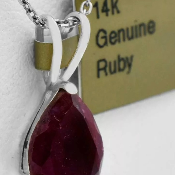 NATURAL 2.08 CTW  RUBY PENDANT 14K WHITE GOLD - Picture 2 of 3